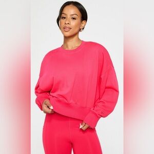Fabletics Cozy Fleece Crew Neck Sweatshirt | L | NWT | Raspberry Fizz